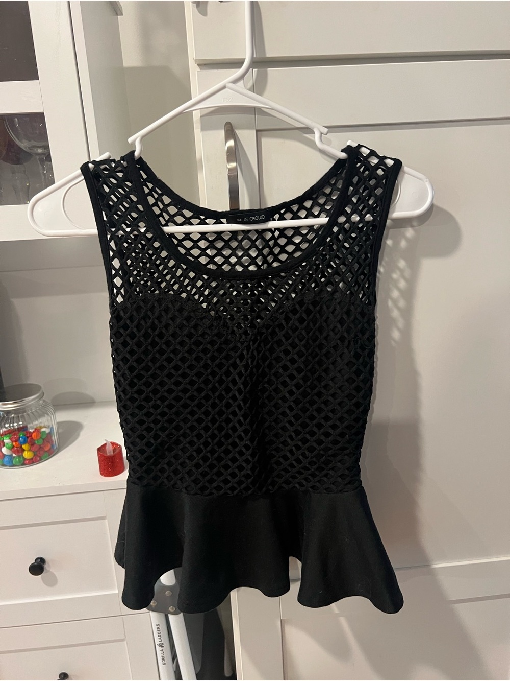 Black Mesh Peplum Tank Top